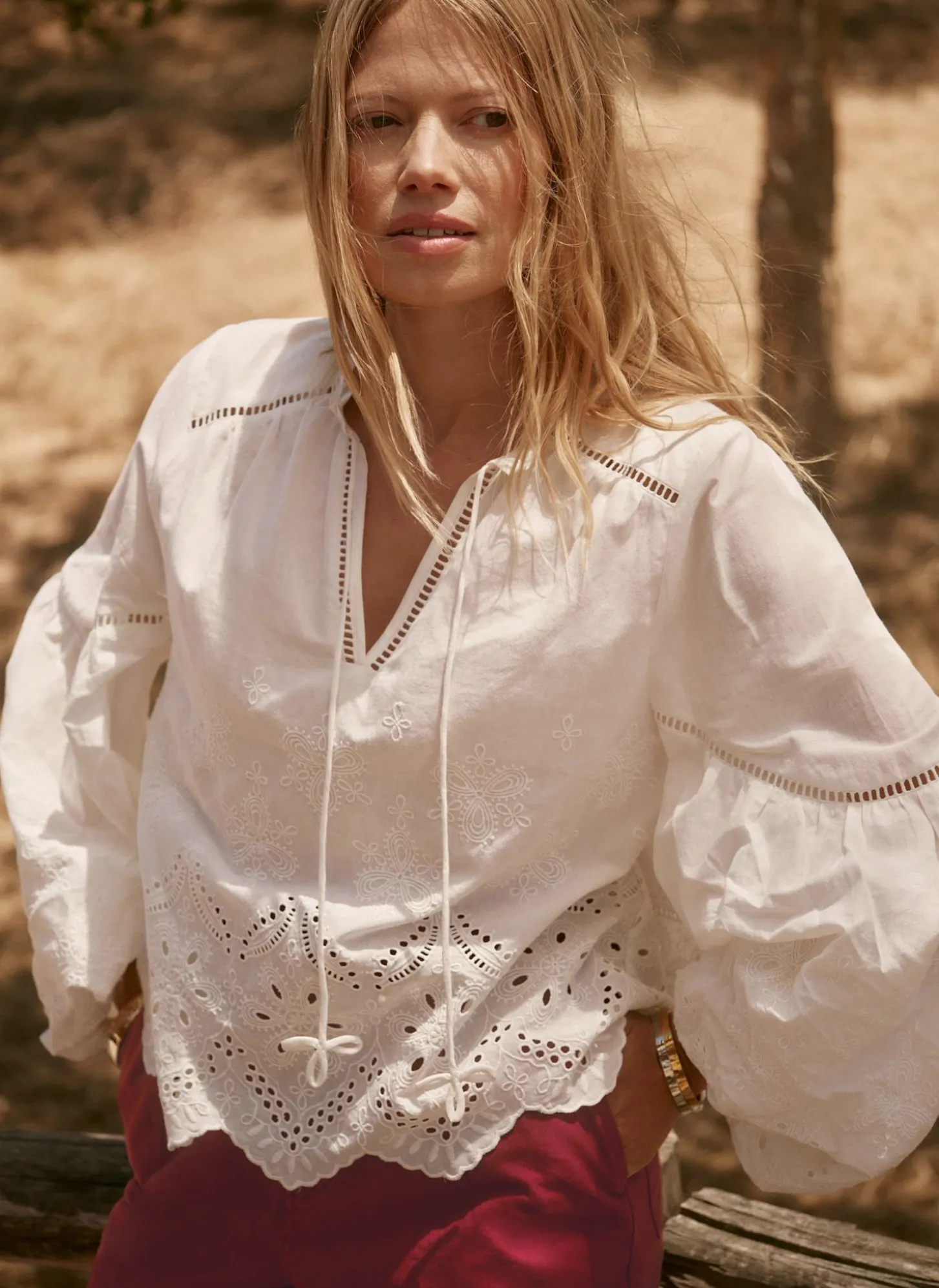 White Cotton Broderie Blouse