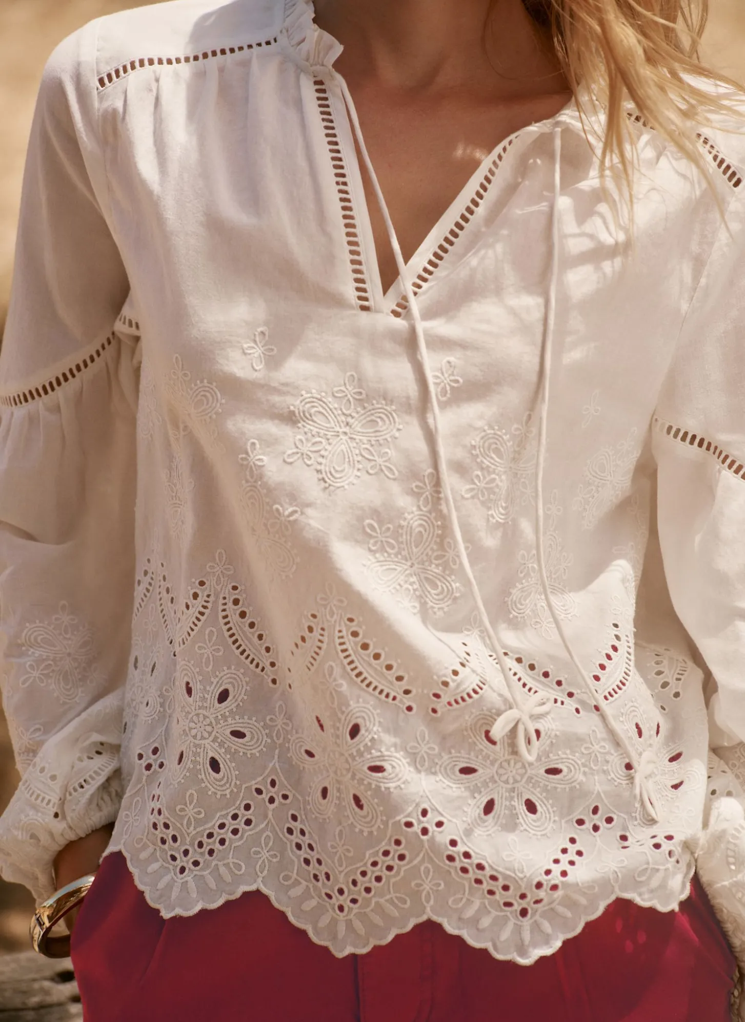 White Cotton Broderie Blouse
