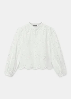 White Cotton Broderie Detail Blouse