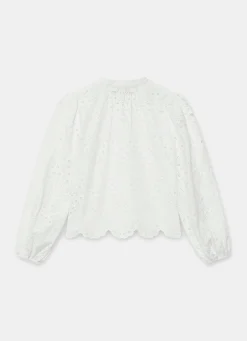 White Cotton Broderie Detail Blouse