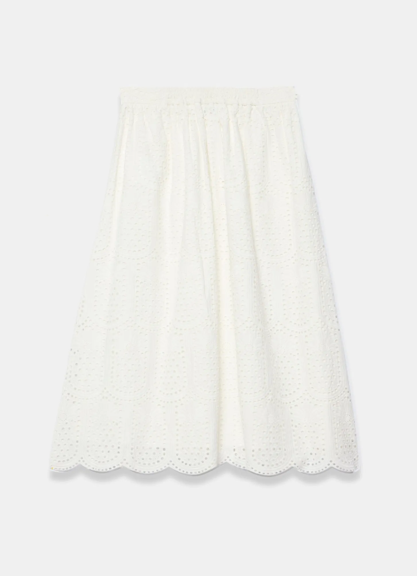 White Cotton Broderie Midi Skirt