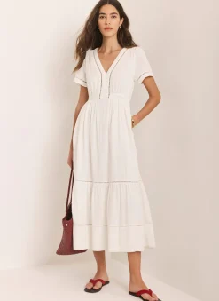 White Cotton Cheesecloth Midi Dress