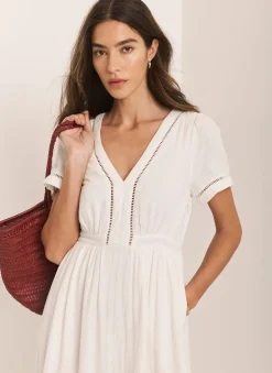 White Cotton Cheesecloth Midi Dress