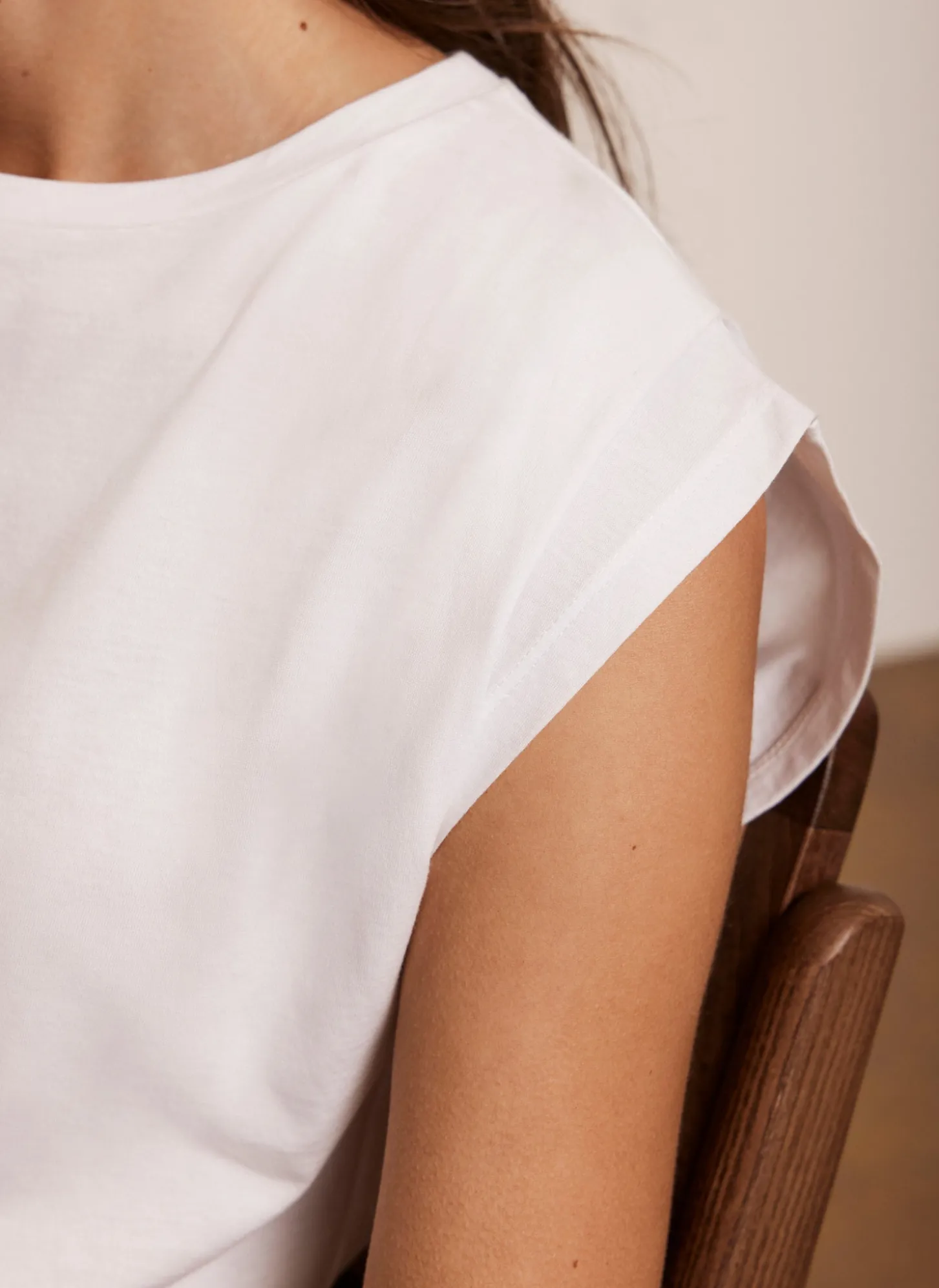 White Cotton Extended Shoulder T-Shirt