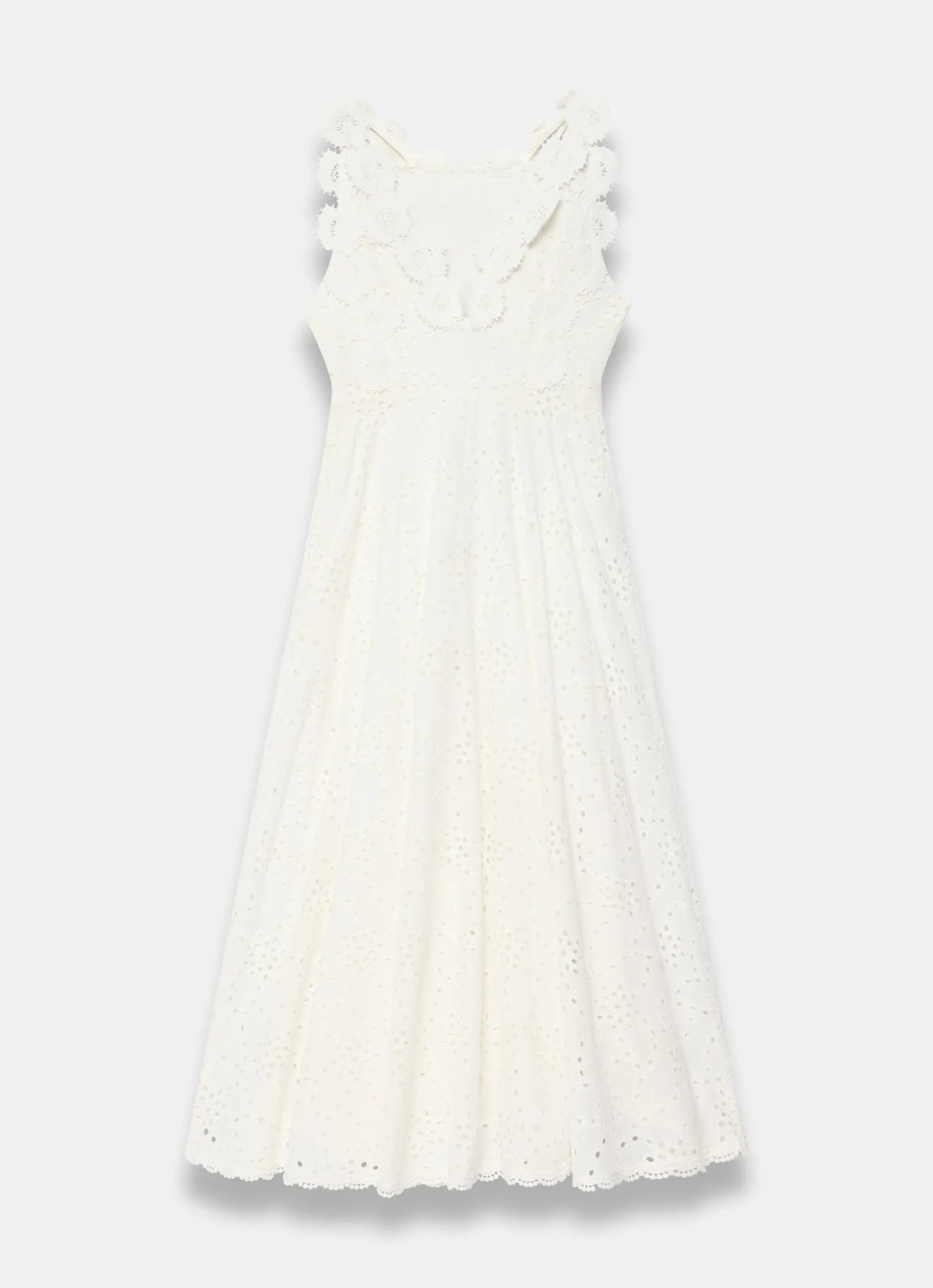 White Cotton Floral Lace Midi Dress