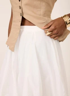 White Cotton Full Midi Skirt
