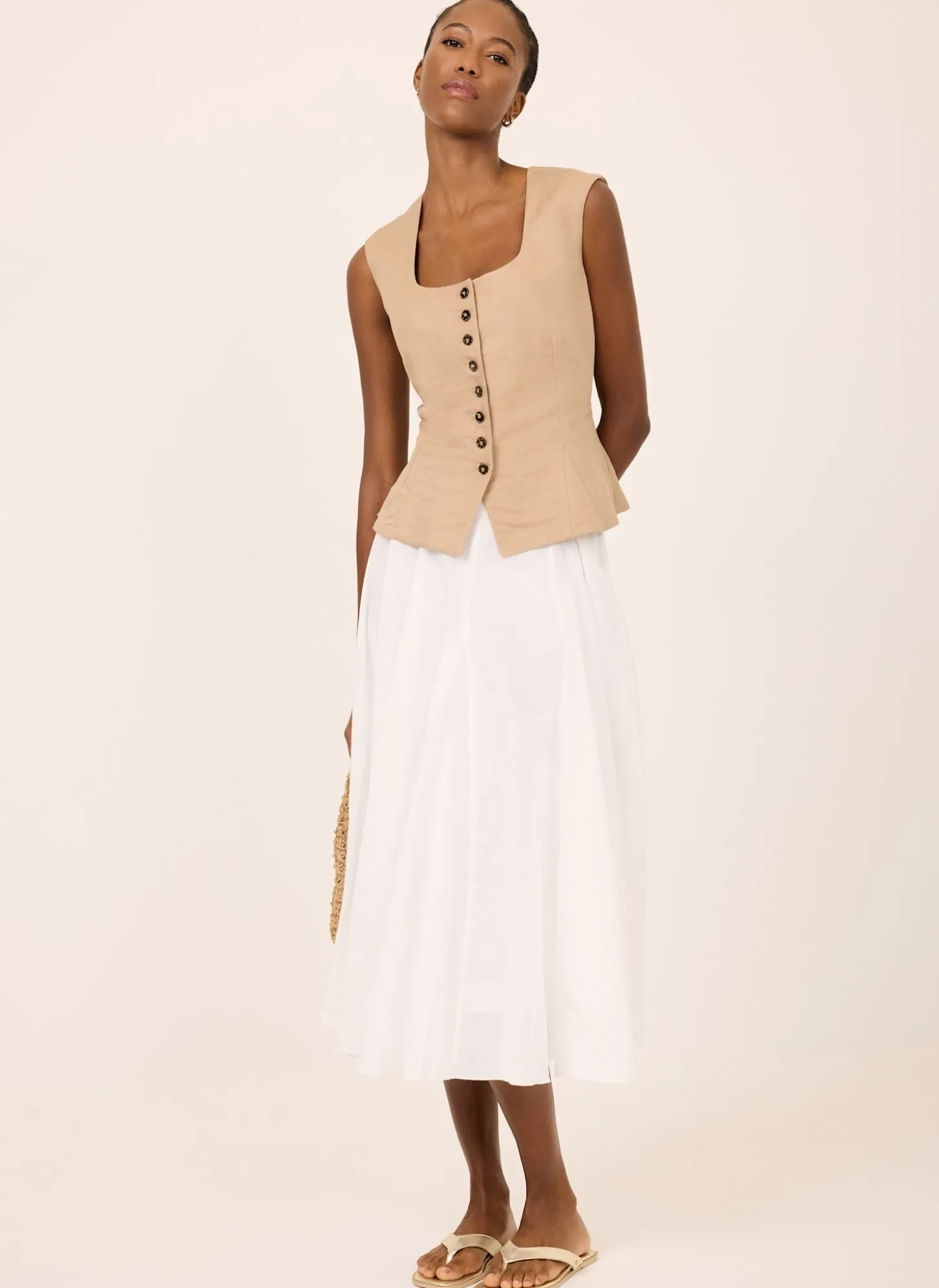 White Cotton Full Midi Skirt
