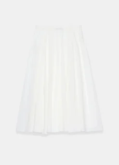 White Cotton Full Midi Skirt