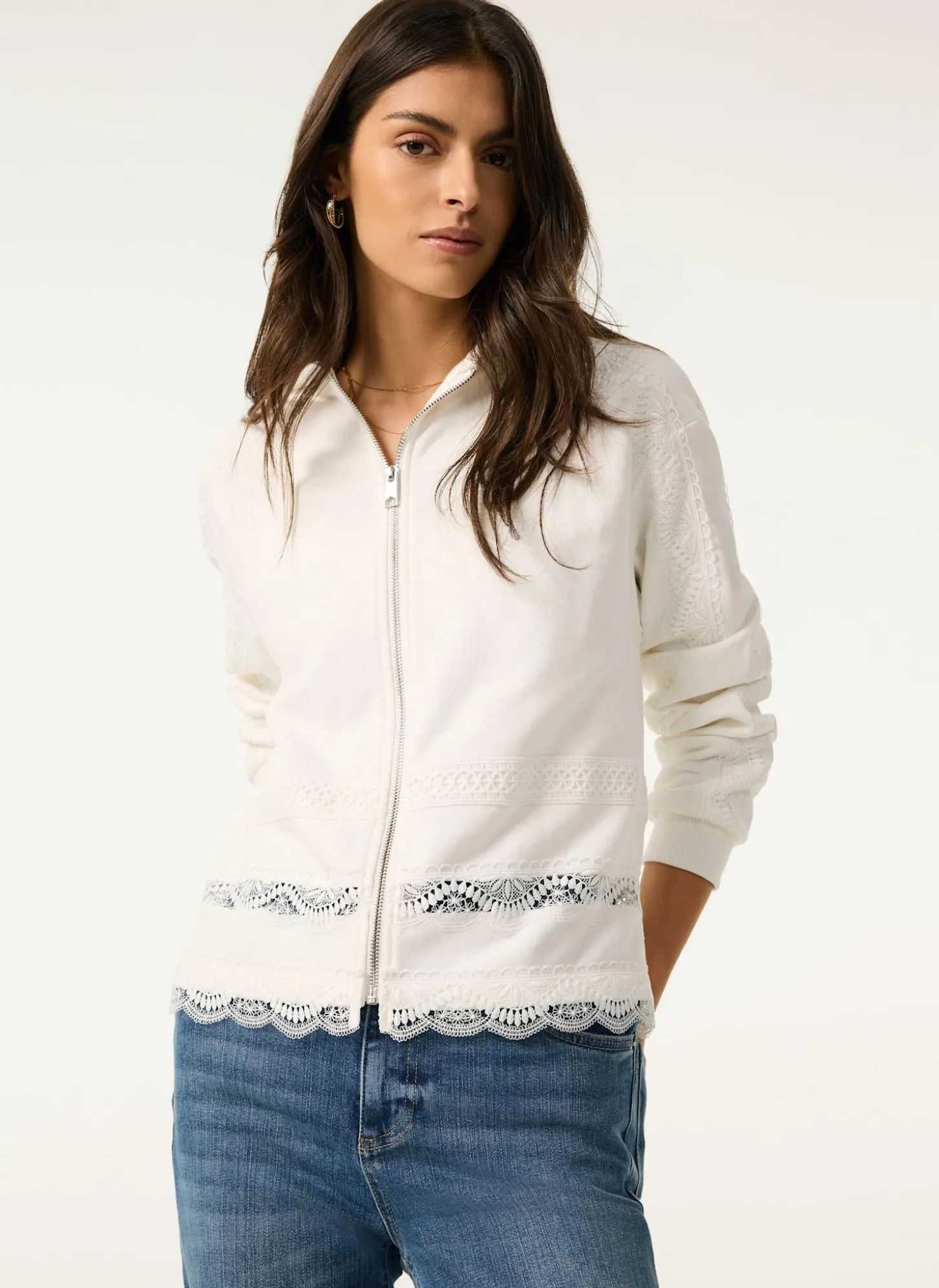 White Cotton Lace Hoodie