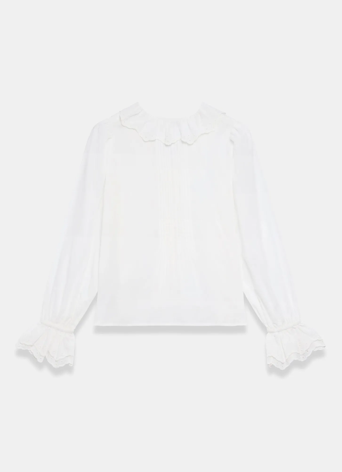 White Cotton Ruffle Trim Blouse
