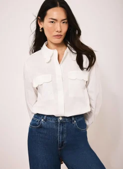 White Cotton Scallop Detail Shirt