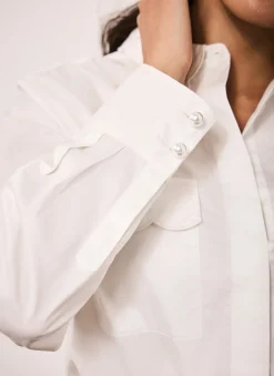 White Cotton Scallop Detail Shirt