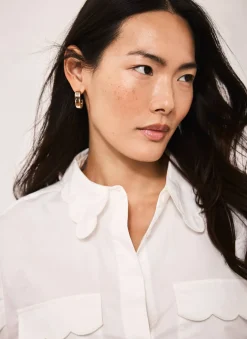 White Cotton Scallop Detail Shirt