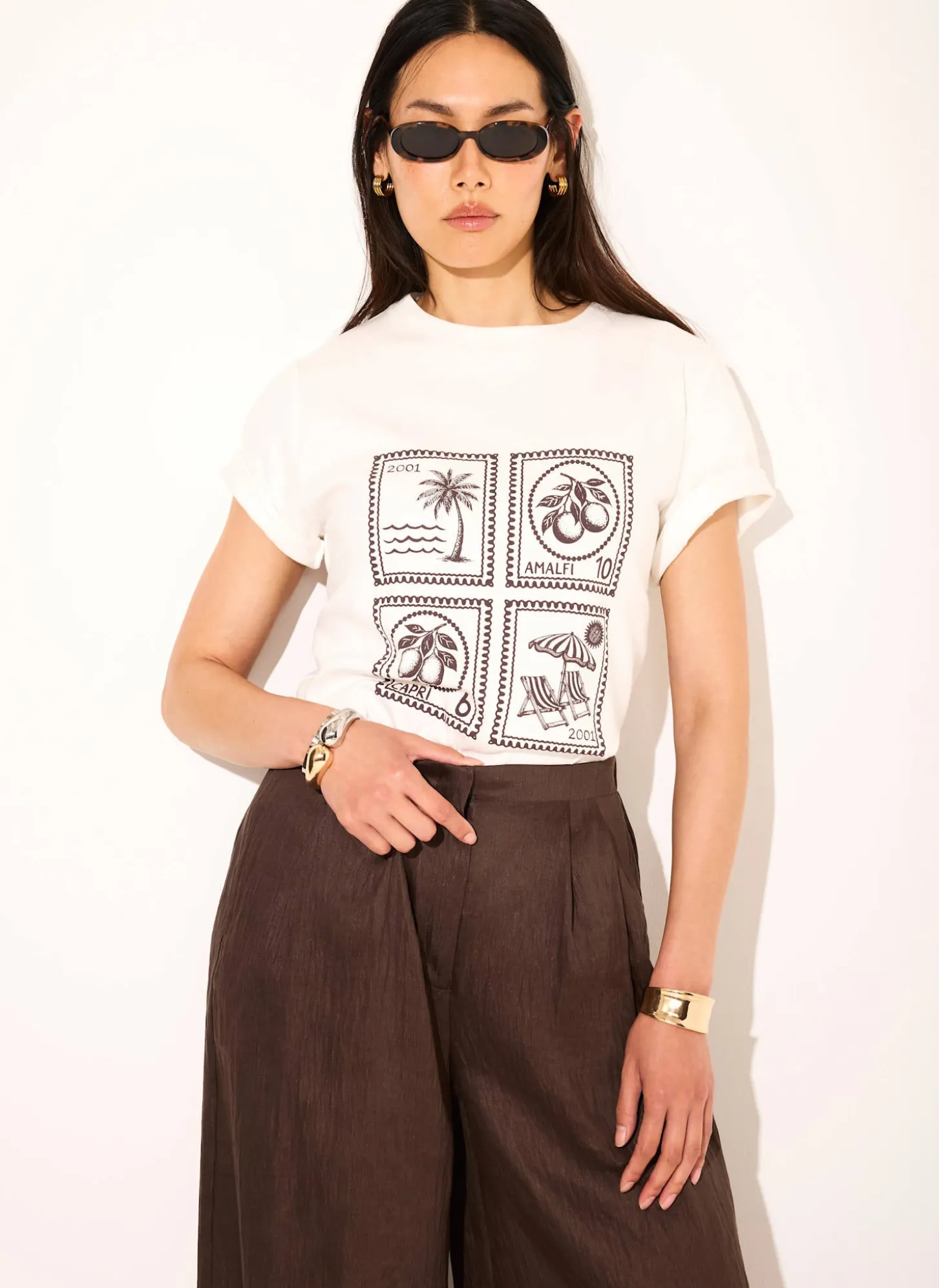 White Cotton Stamp Graphic T-Shirt