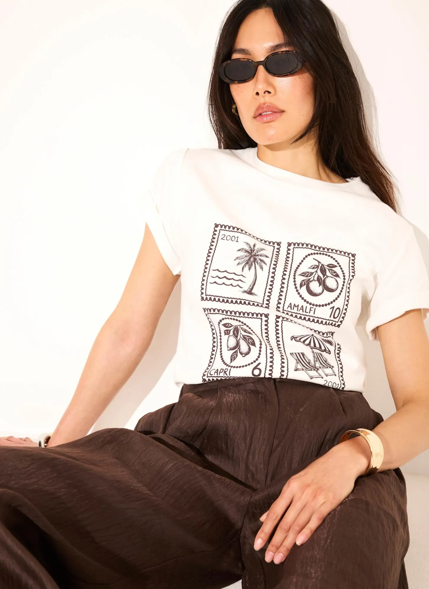 White Cotton Stamp Graphic T-Shirt