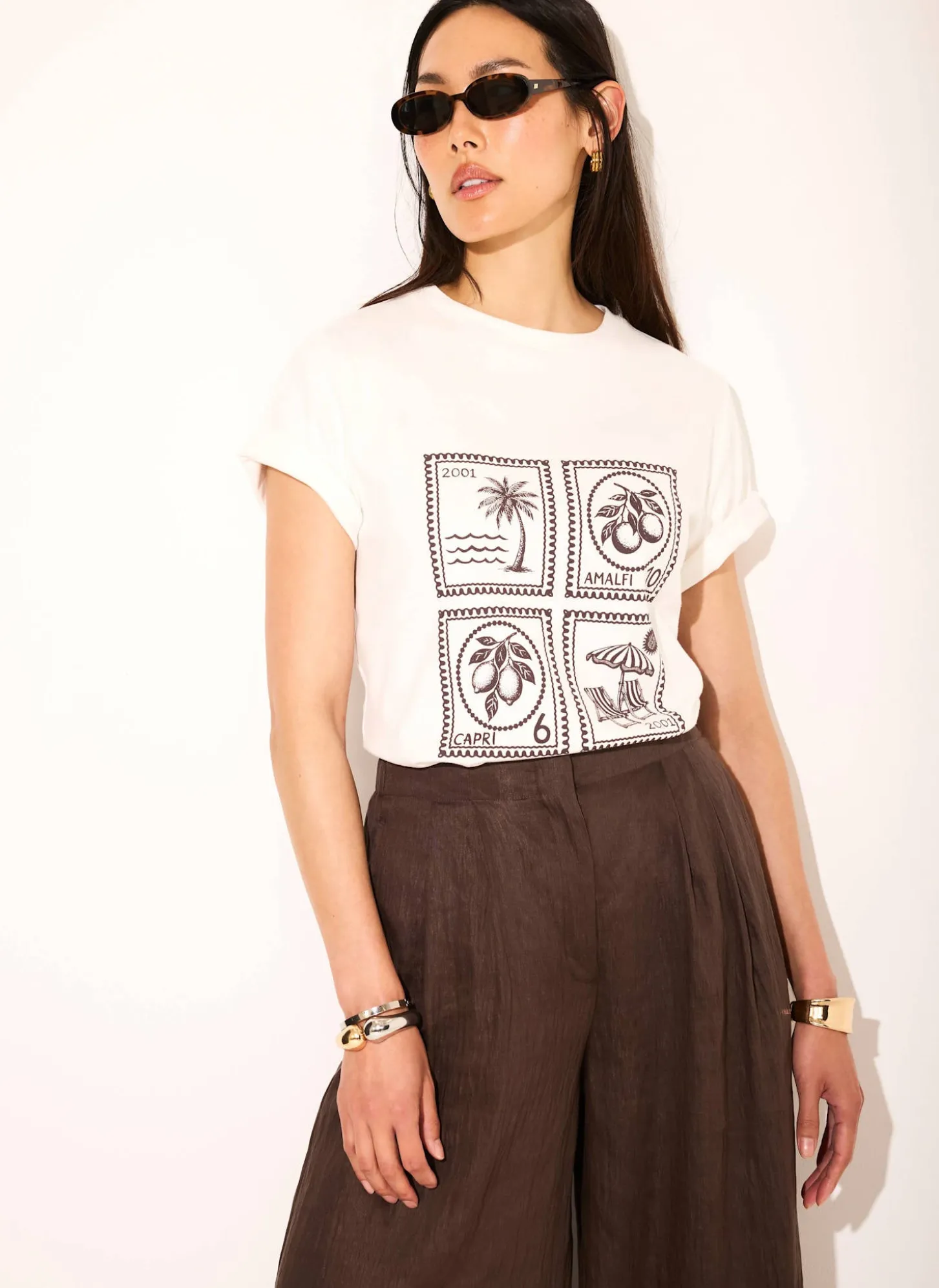 White Cotton Stamp Graphic T-Shirt