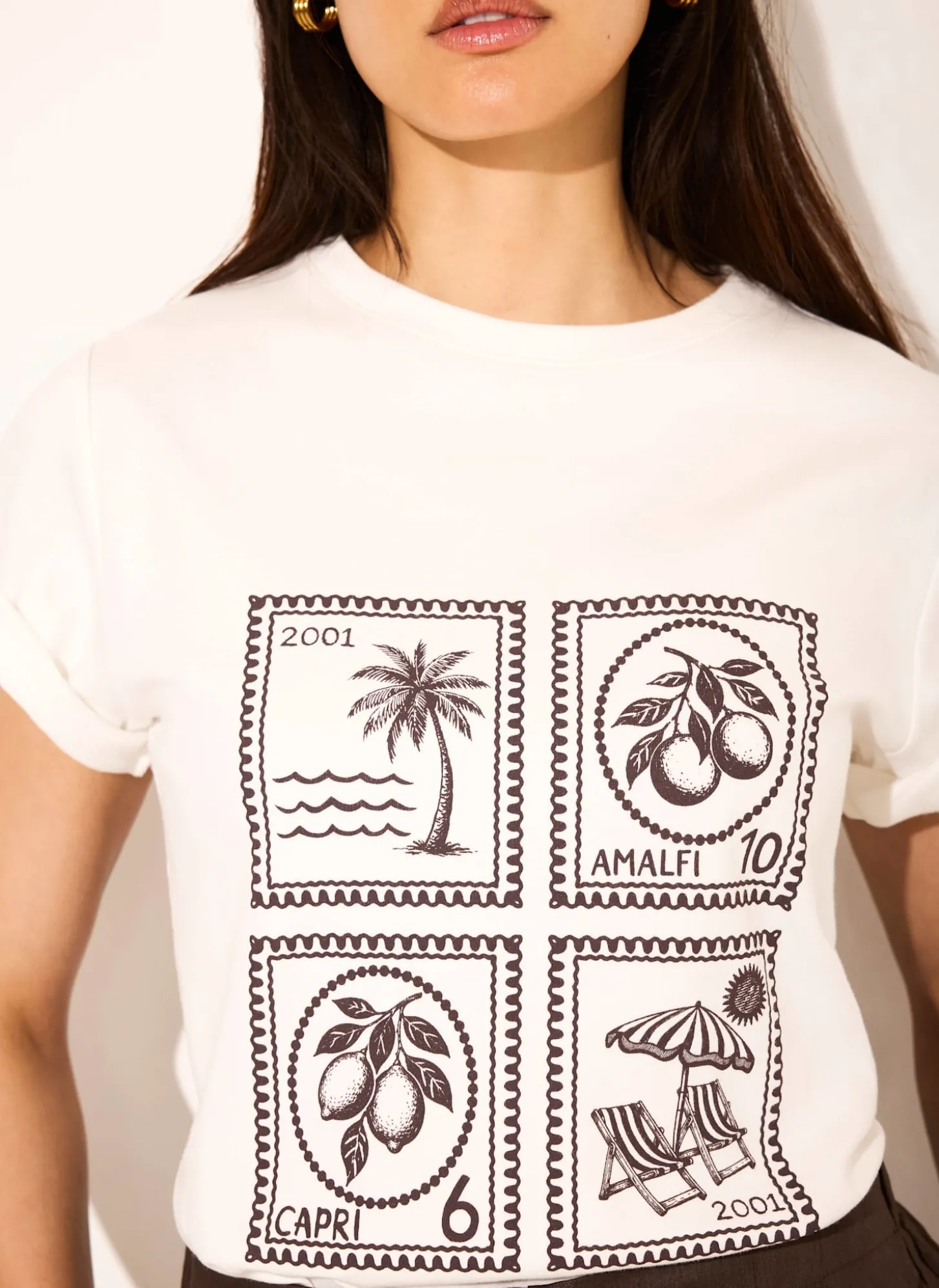 White Cotton Stamp Graphic T-Shirt