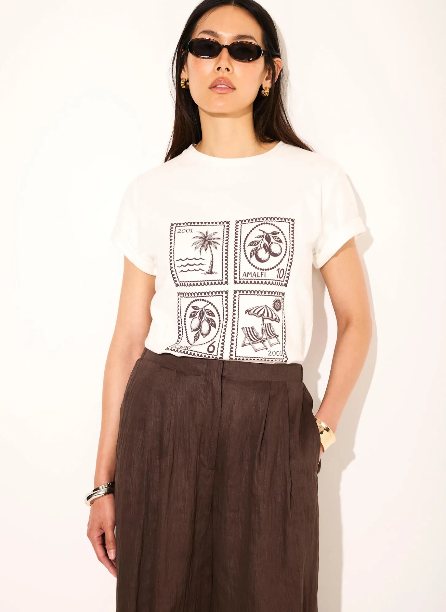 White Cotton Stamp Graphic T-Shirt