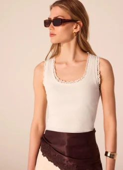 White Crochet Trim Vest Top