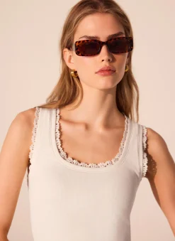 White Crochet Trim Vest Top