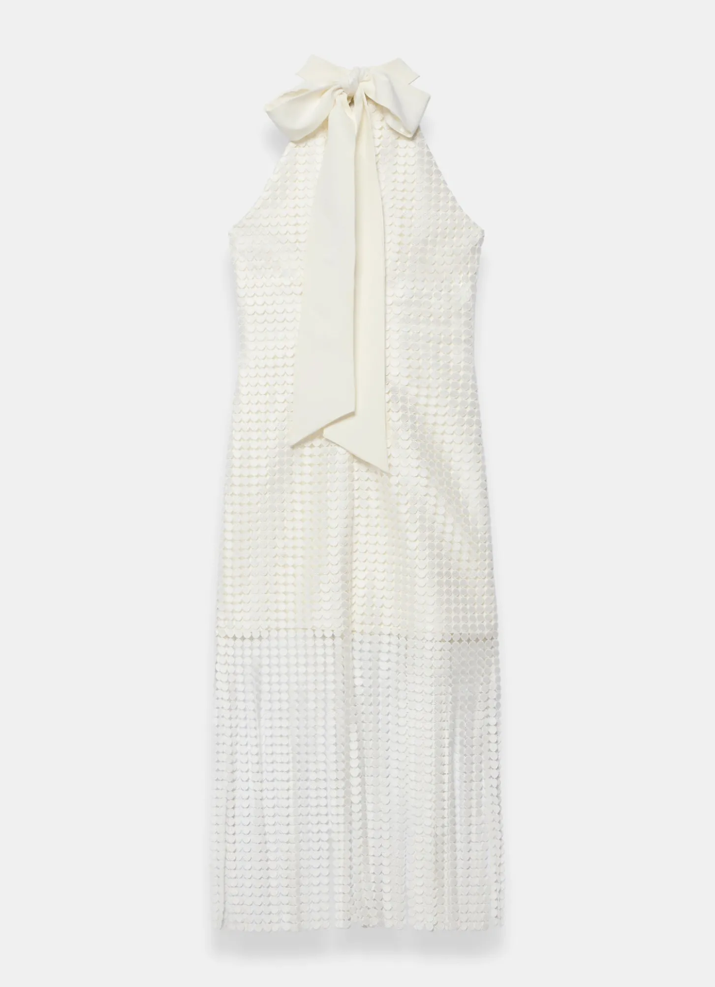 White Disc Detail Fringed Midi Dress