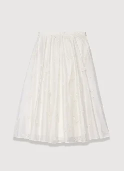 White Embroidered Butterfly Detail Midi Skirt