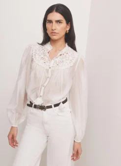 White Floral Cutwork Detail Blouse