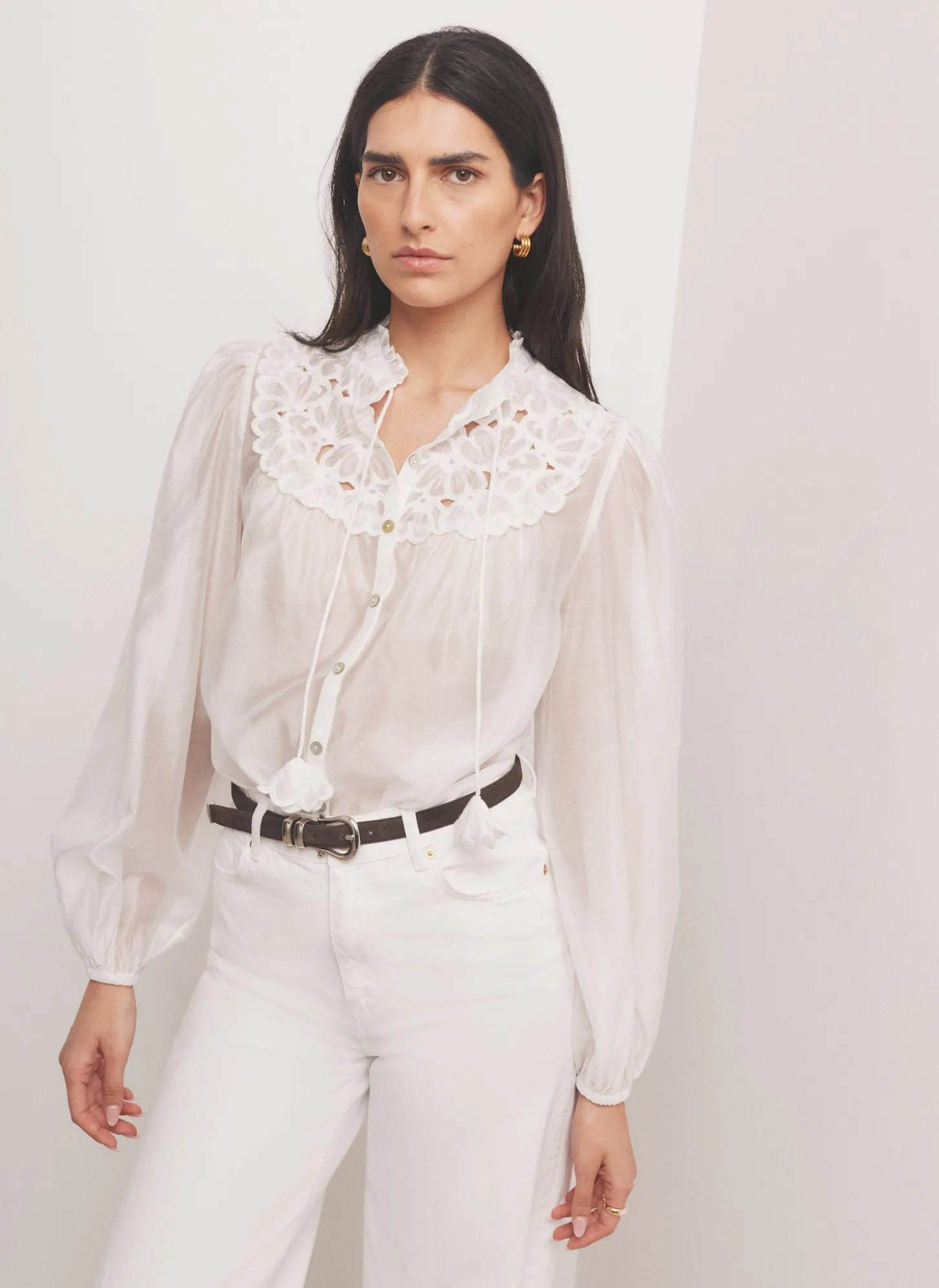 White Floral Cutwork Detail Blouse