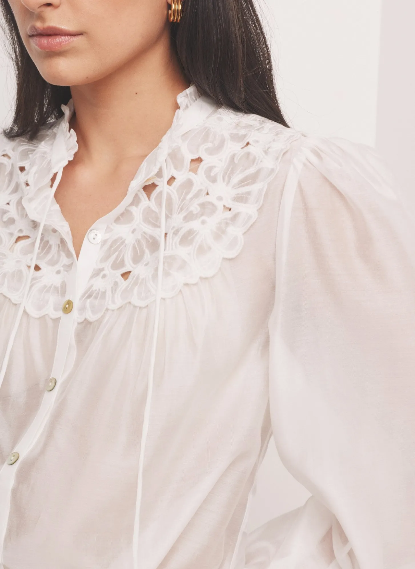 White Floral Cutwork Detail Blouse