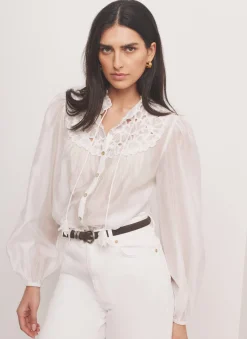 White Floral Cutwork Detail Blouse