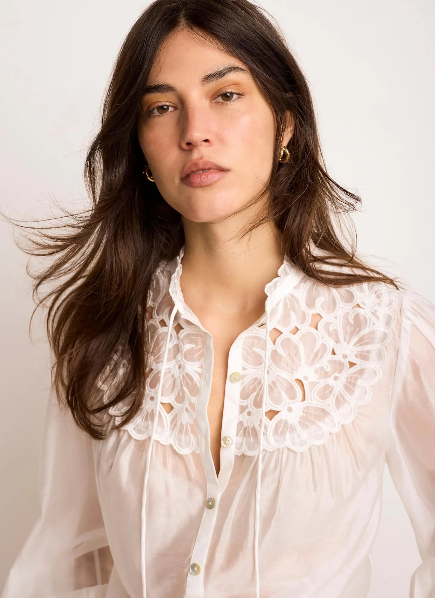 White Floral Cutwork Detail Blouse