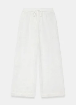 White Floral Detail Mesh Trousers
