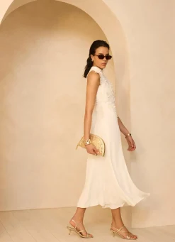 White Floral Textured Maxi Dress