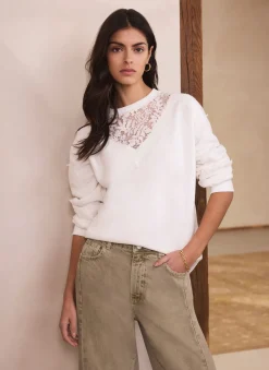 White Lace Detail Sweatshirt
