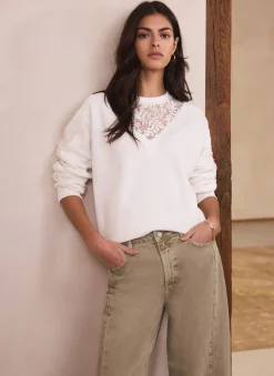 White Lace Detail Sweatshirt