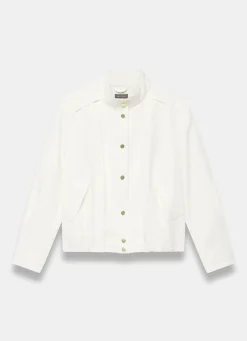 White Linen Blend Bomber Jacket