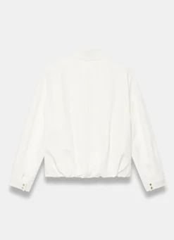 White Linen Blend Bomber Jacket