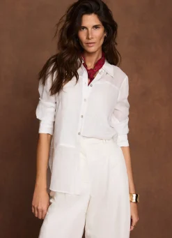 White Linen Blend Shirt