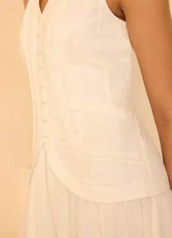 White Linen Blend Waistcoat Maxi Dress