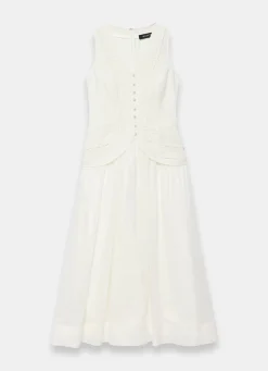 White Linen Blend Waistcoat Maxi Dress