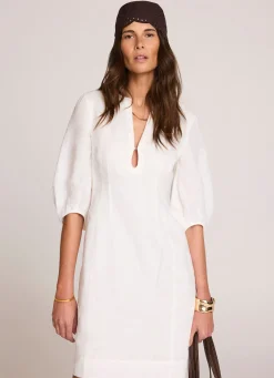 White Linen Puff Sleeve Mini Dress