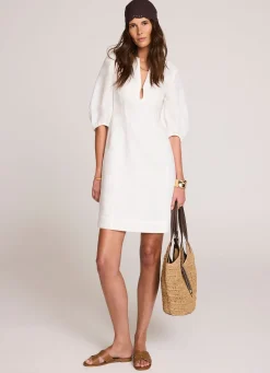 White Linen Puff Sleeve Mini Dress