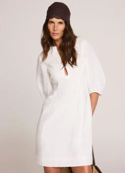 White Linen Puff Sleeve Mini Dress