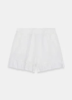 White Linen Ruffle Trim Shorts