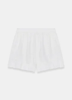White Linen Ruffle Trim Shorts