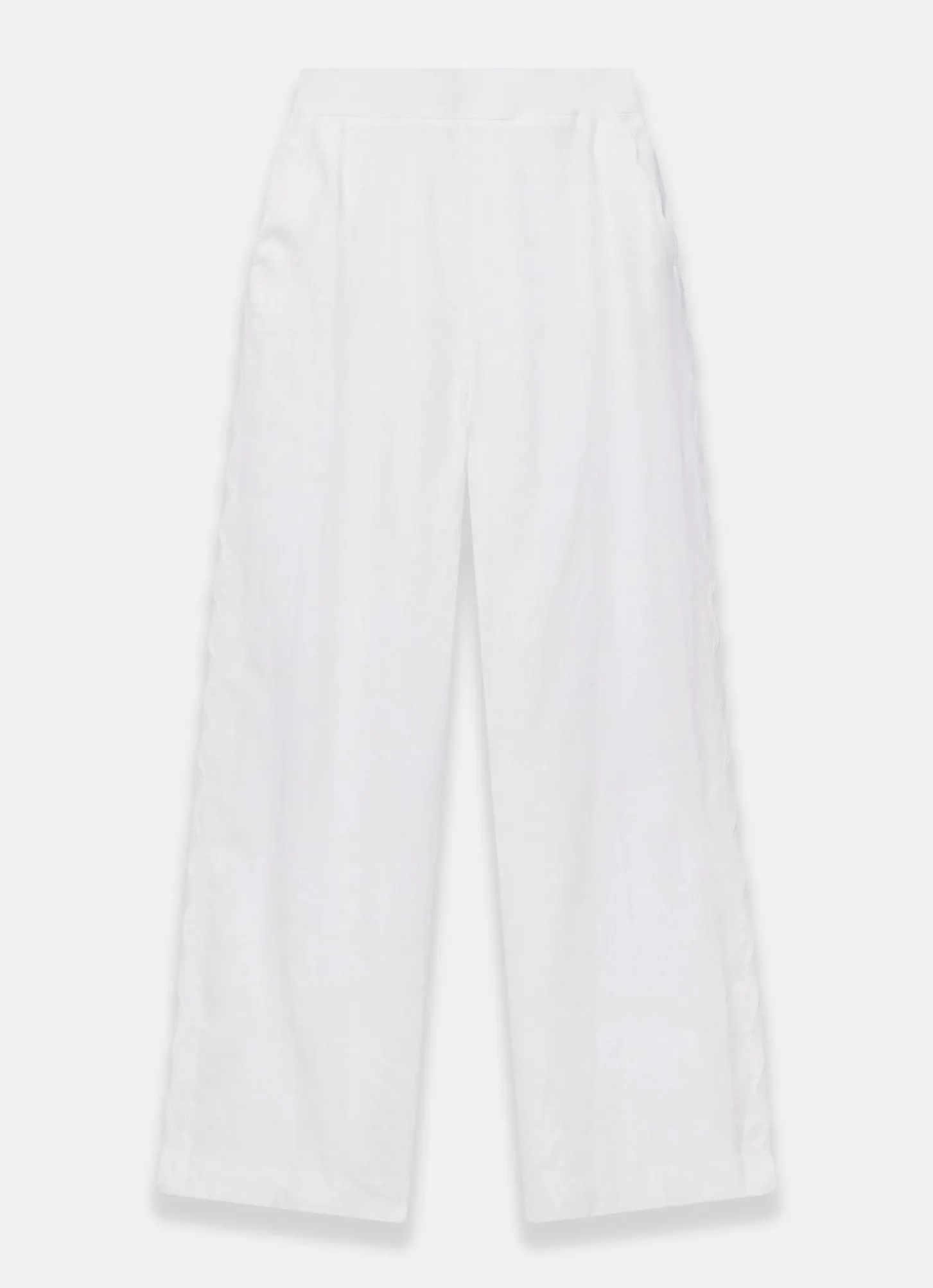 White Linen Scallop Trim Trousers