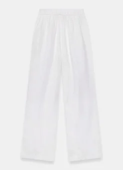 White Linen Scallop Trim Trousers