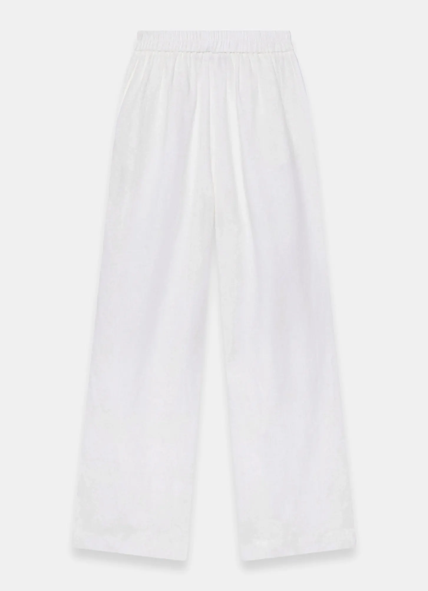 White Linen Scallop Trim Trousers