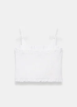 White Linen Shirred Top