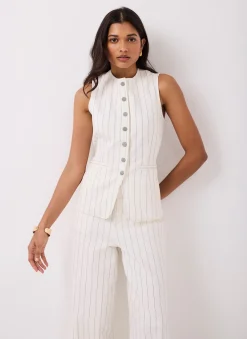 White Pinstripe Denim Waistcoat